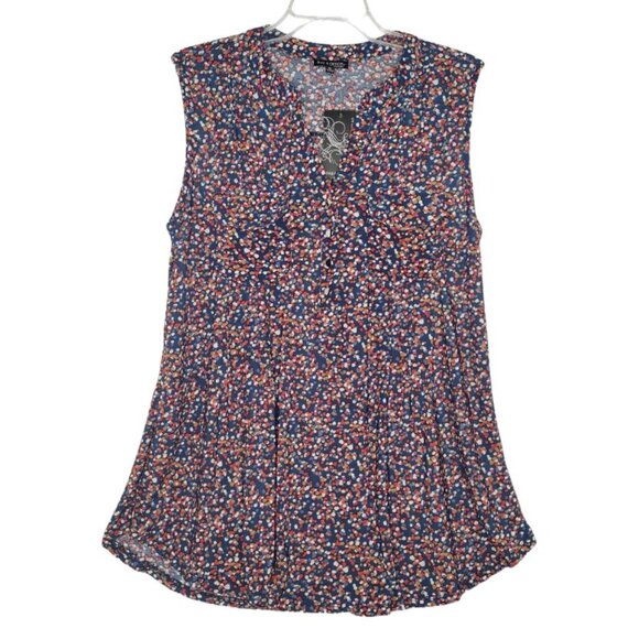 NWT Ava & Grace Plus Size 1X Navy Blue Multi Color Pintuck 3/4 Sleeve Top - Picture 1 of 7